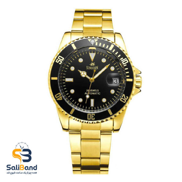 ساعت اتوماتیک سانبرون مدل 54023 رنگ سراسر طلایی صفحه مشکی